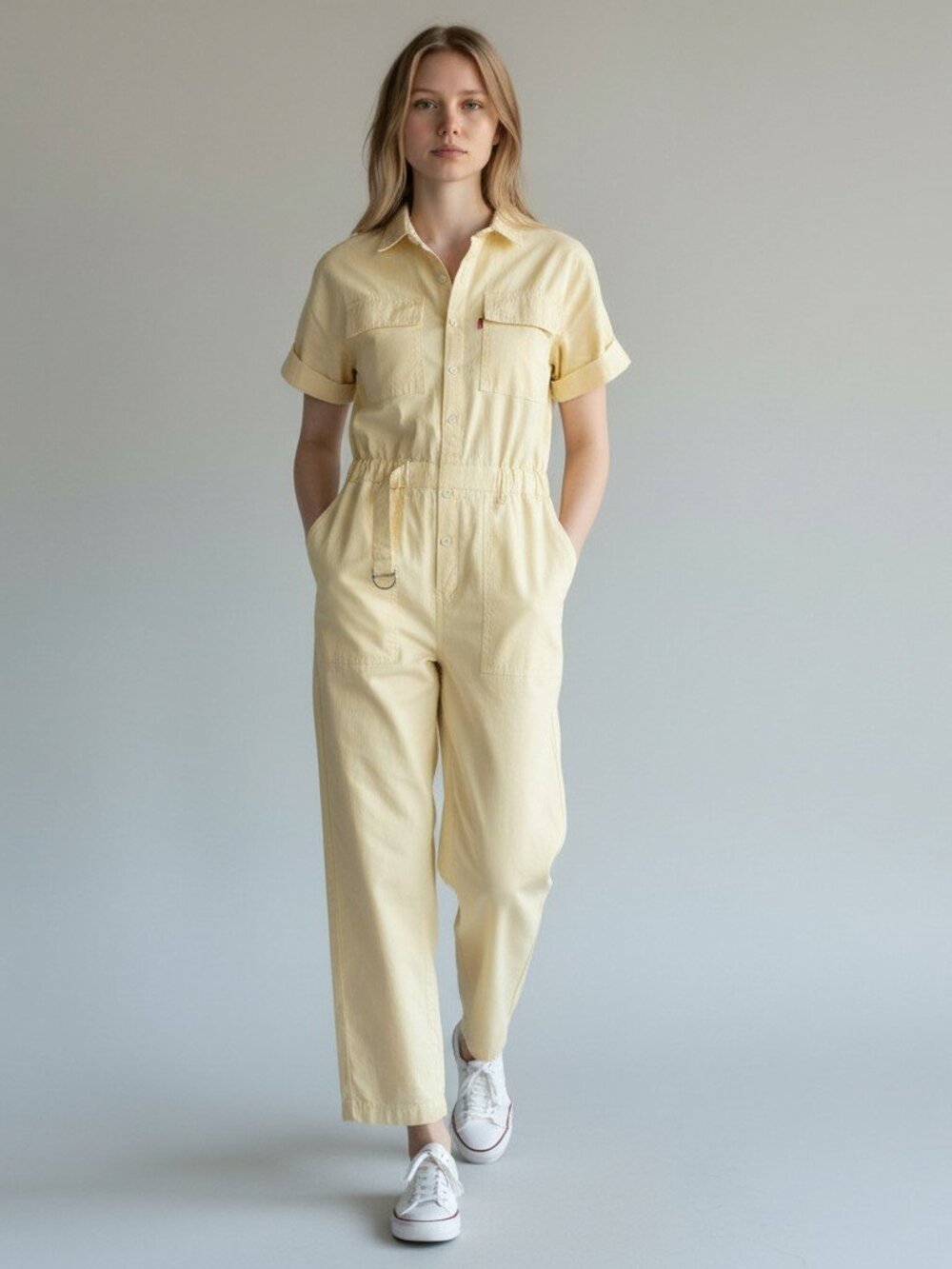 Lightweight cream Levi’s utility jumpsuit with relaxed fit and modern workwear M